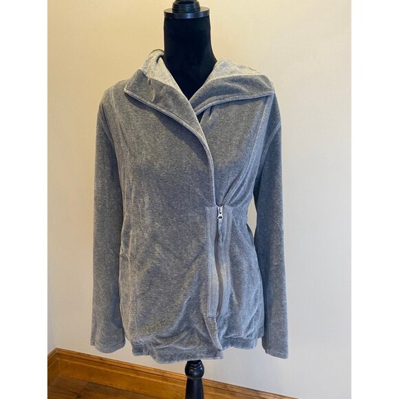 Eddie Bauer Jacket Women’s Velour Zipper Grey  Plus Size XL Unique Side Zipper - Picture 1 of 10